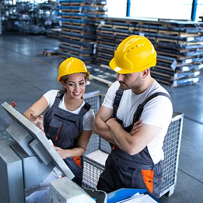 Due lavoratori con casco giallo