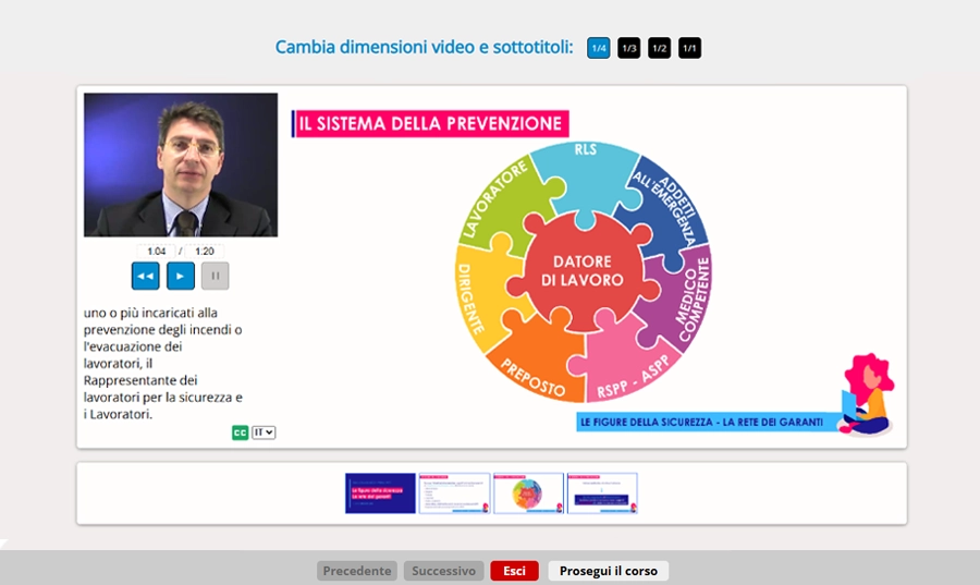 Schermata corso formazione sicurezza sul lavoro per Datori di lavoro