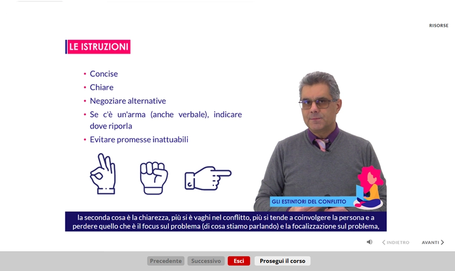 Schermata corso aggiornamento lavoratori diversità inclusione gestione conflitti e alimentazione sana