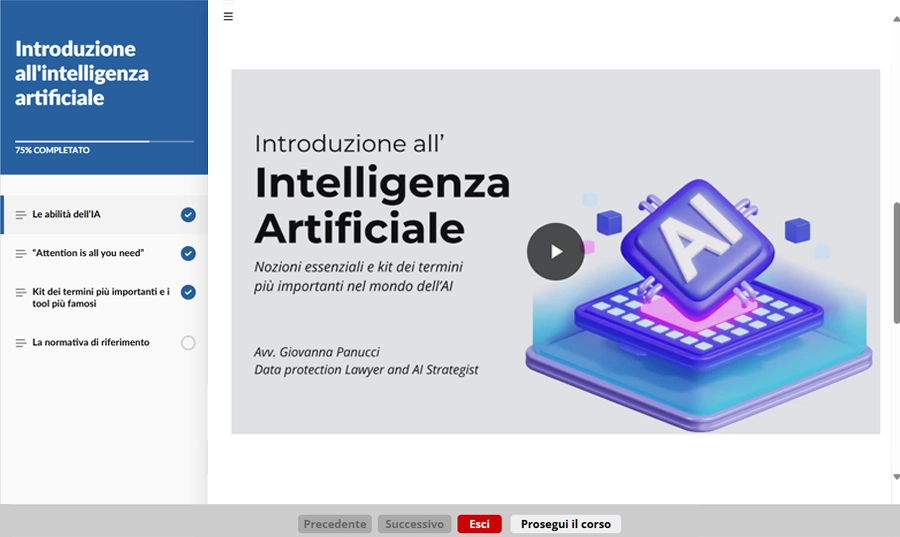 Schermata corso formazione introduzione intelligenza artificiale