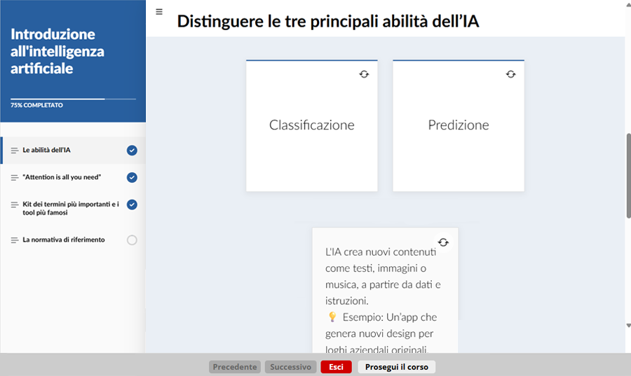 Schermata corso formazione introduzione intelligenza artificiale