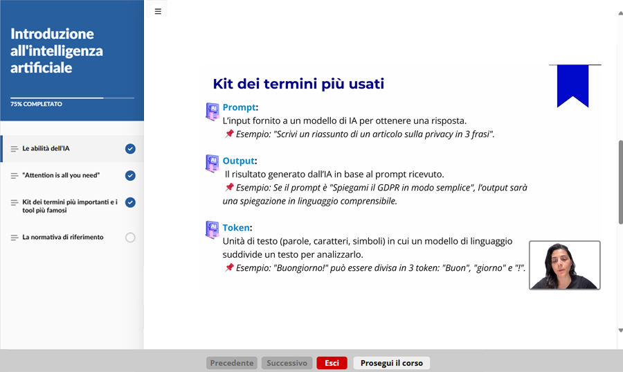 Schermata corso formazione introduzione intelligenza artificiale