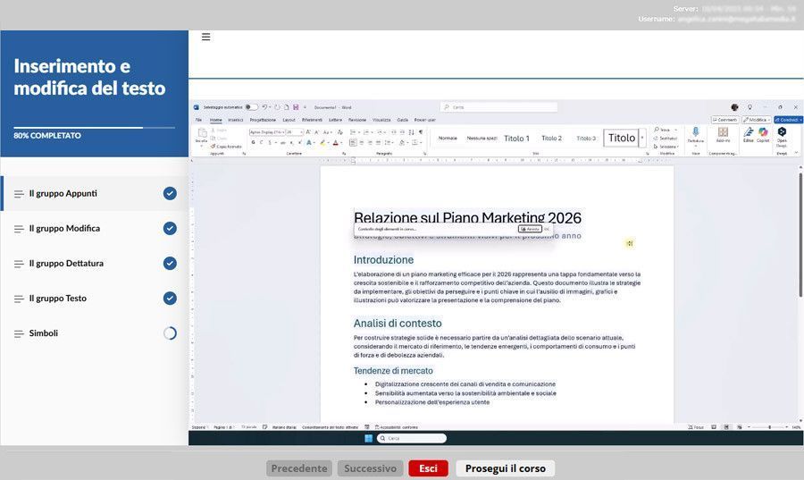 Schermata corso formazione digital transformation microsoft word