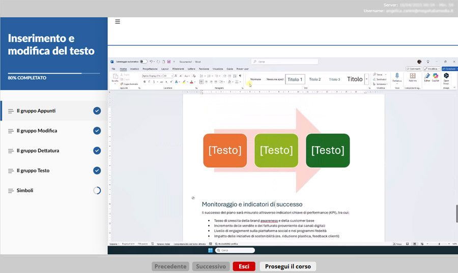 Schermata corso formazione digital transformation microsoft word
