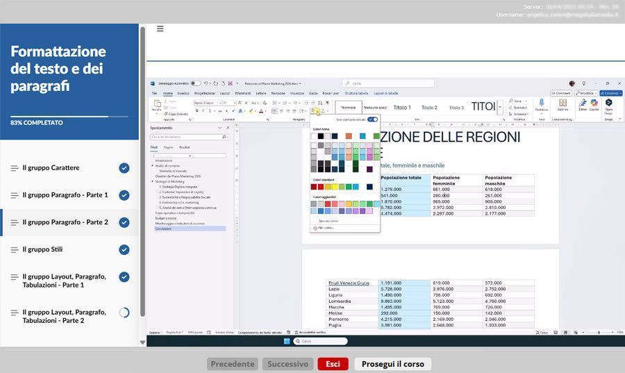 Schermata corso formazione digital transformation microsoft word