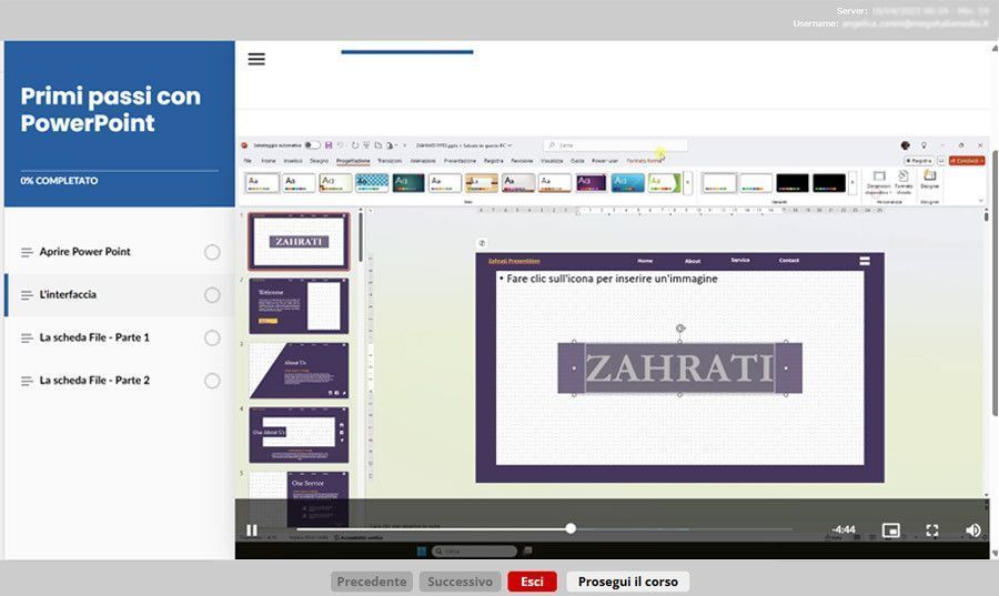 Schermata corso formazione informatica ufficio power point