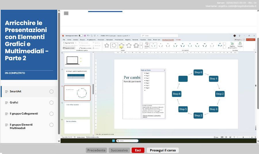 Schermata corso formazione informatica ufficio power point