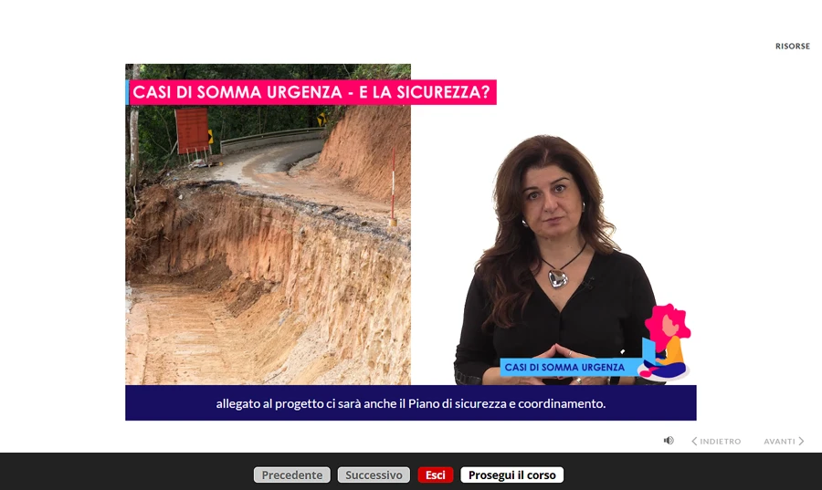 Schermata corso formazione dirigenti modulo aggiuntivo cantieri