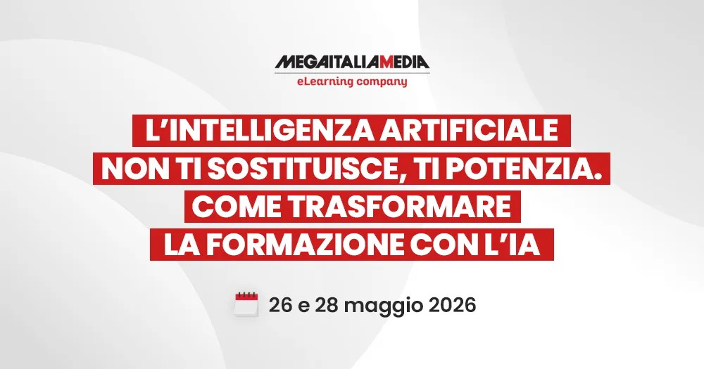 Copertina convegno Mega Italia Media presso Ambiente Lavoro 2026 dal titolo: "L’Intelligenza Artificiale non ti sostituisce, ti potenzia. Come trasformare la formazione con l’IA"