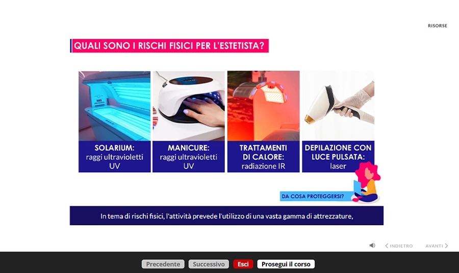 Schermata corso formazione specifica lavoratori servizi di estetica e cura della bellezza
